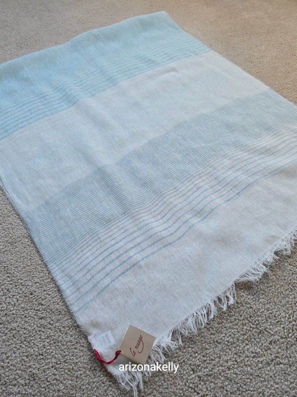 NWT Linen Scarf Blue and White Stripe Le Nuage Italy - Picture 8 of 13